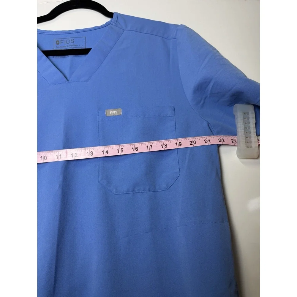 FIGS Technical Collection Scrub 2pcs Set Women's L Blue V-Neck Top Cargo Pants